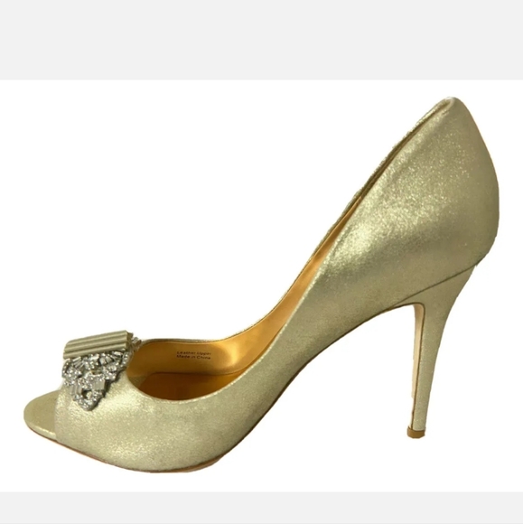 BADGLEY MISCHKA DAVIDA II METALLIC PEEP-TOE PUMP SZ 10, RETAIL $245 - Picture 7 of 10